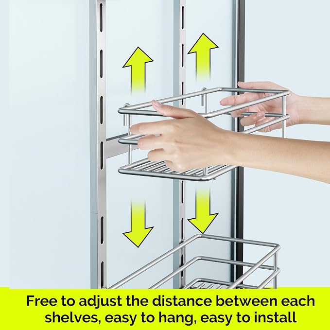 Orimade Over The Door Shower Caddy Adjustable 3 Tier Silver,Bathroom Hanging Organizer Shelf Rustproof with 4 Hooks,Shower Basket with Soap Holder and Suction Cup - Image 2