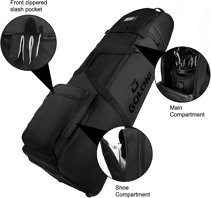 Goloni Golf Travel Bag with Wheels, Airline Golf Travel Case, Padded Rolling Golf Bag with Shoe Compartment - Image 6