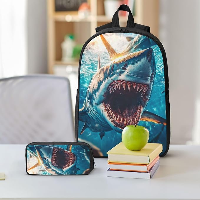 Fish Ocean Kid Backpack Set with Lunch Bag & Pencil Case Large Capacity School Bag 17 Inch Bookbag for Boy Girl - Image 8