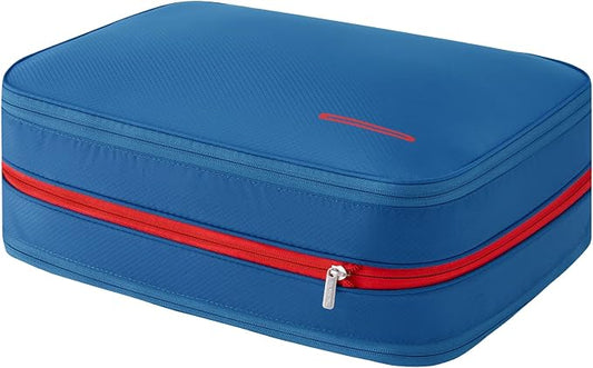 BeeNesting 2 Layers Large Compression Packing Cubes for travel carry on Compressable Packing Bags for clothes (26L, Blue red) by BeeNesting