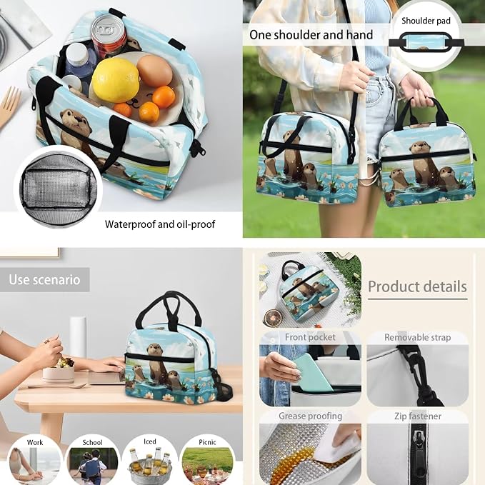 Cartoon Otter School Backpack Set 4 Pcs Girl's Schoolbag Sets Big Capacity Bookbag with Lunch Box Pencil Case Water Carrier Pouch for Primary,Secondary School,Back to School Gift - Image 5