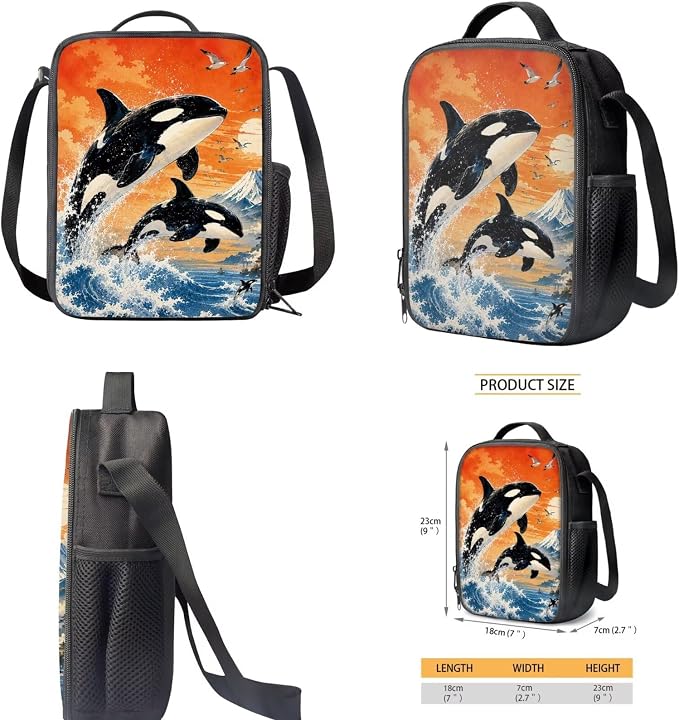 Killer Whale Backpack for Girls 6-8-10: 17in Painting Elementary School Back Pack with Lunch Box - 4 in 1 Cute Anime Book Bag for 2nd Grade Kids and Lunchbox - Image 5