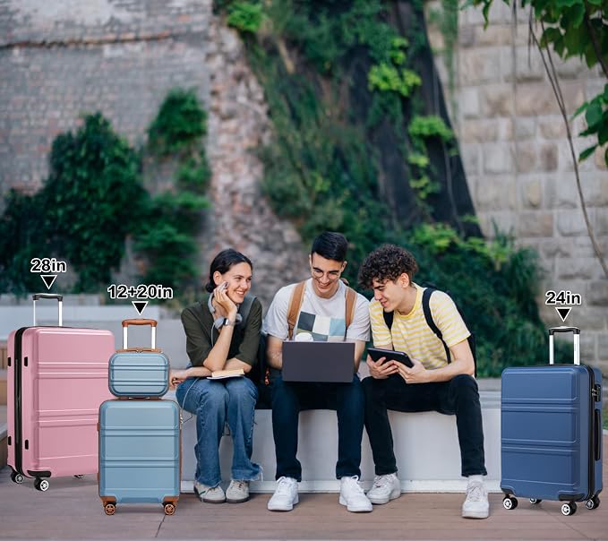 Kono Carry On Luggage Set Airline Approved with Spinner Wheels | Lightweight PC+ABS Carry On Suitcase with TSA Lock Durable Luggage Hardside Apricot Blue - Image 8