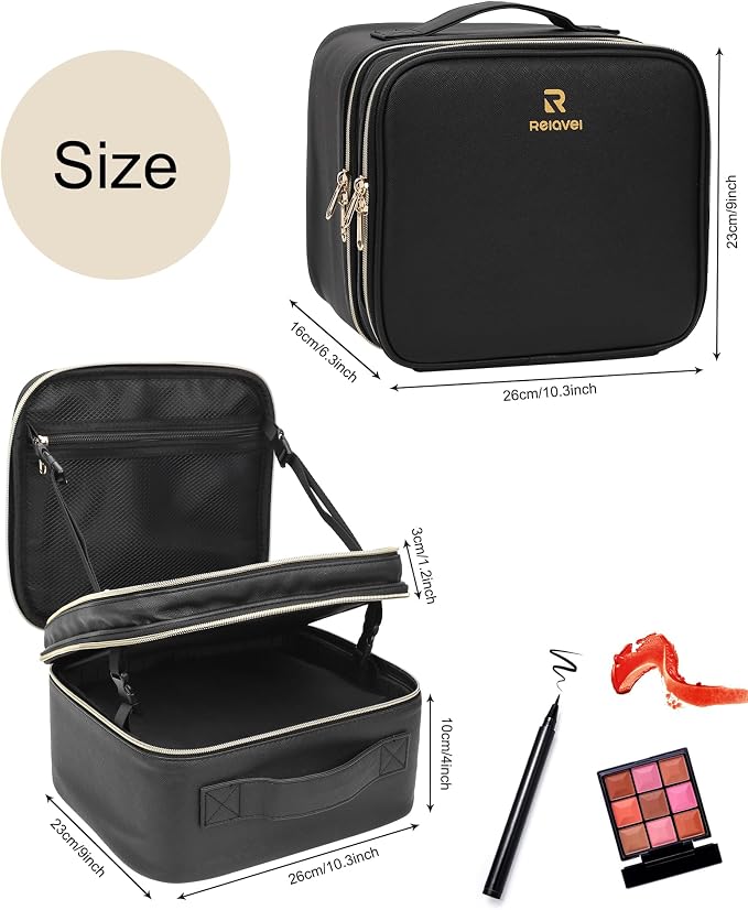 Chomeiu Makeup Bag with LED Mirror, 2 Layer Travel Makeup Case for Women and Makeup Artists Cosmetic Organizer Large Make Up Bags, 3 Color Lights, Adjustable Dividers and Brush Holder - Image 6