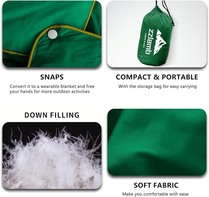 zzlamb Puffy Down Camping Blanket Water-Repellent, Down Throw Travel Blanket Portable for Outdoor, Light Warm Quilt for Couch Plane Car Theater Stadium Picnic RV Backpacking Hammock - Image 3