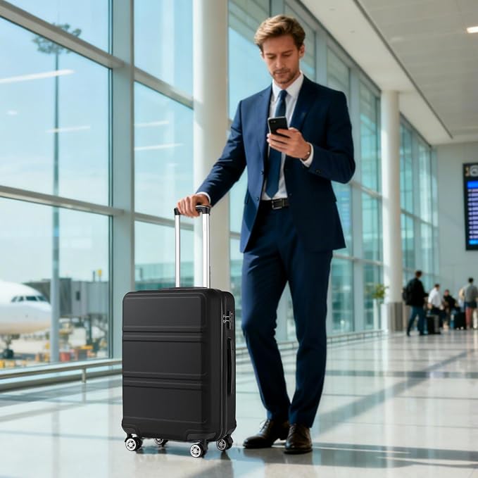 Kono 24 Inch Luggage Suitcase with Spinner Wheels TSA Lock | Lightweight PC+ABS Hardside Medium Checked Luggage Durable Rolling Suitcase Black - Image 7