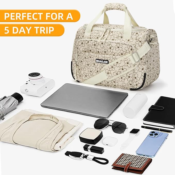 Underseat Carry On Luggage Lightweight Travel Tote Weekender Bag Overnight Duffle Bag for Travel, Travel Essentials Personal Item Travel Bag for Women, Corduroy Small Flower-16Inch - Image 4