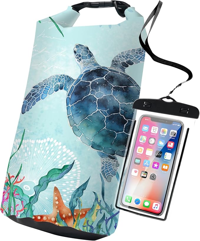 Waterproof Dry Bag,Sea Turtle Coral Starfish Small Waterproof Backpack 2L/5L/10L/20L/30L/40L Floating Lightweight Bags for Kayaking, Boating, Fishing, Swimming Camping with Waterproof Phone Case by Cliduli