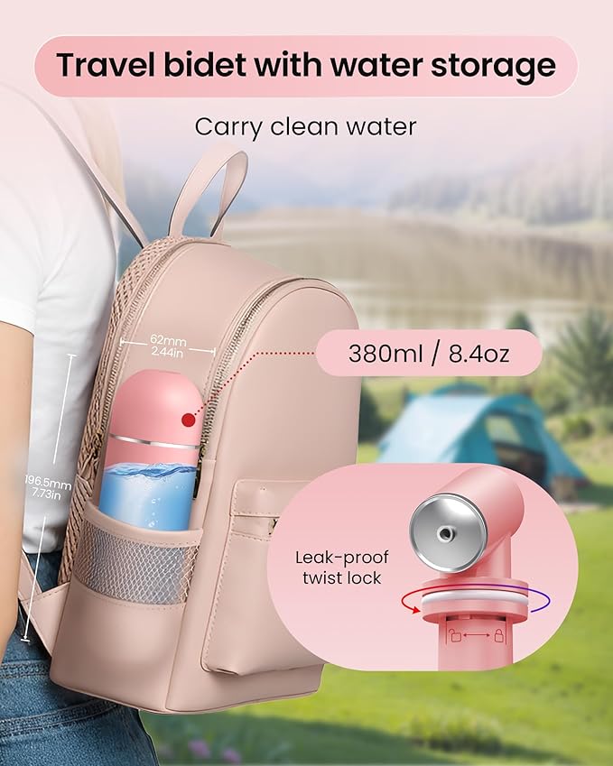 Portable Bidet for Travel & Camping - Manual Squeeze Handheld Peri Bottle for Feminine Hygiene, 3 Leak-Proof Seals, Extendable Sprayer with Rotating Nozzle for Men & Women (Upgrade Pink, General)
