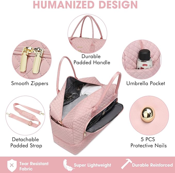 Initial Travel Duffle Bag for Women - Pink Personalized Weekender bags Overnight Bag with Shoe Compartment & Wet Pocket Weekend Tote Bags with Toiletry Bag Monogram Christmas Gifts (Letter K) - Image 3