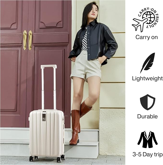 Hanke 20 Inch Carry on Luggage 22x14x9 Airline Approved Lightweight PC Hard Shell Suitcase with Spinner Wheels Rolling Travel Bag Christmas Birthday Gifts (Ivory White) - Image 8