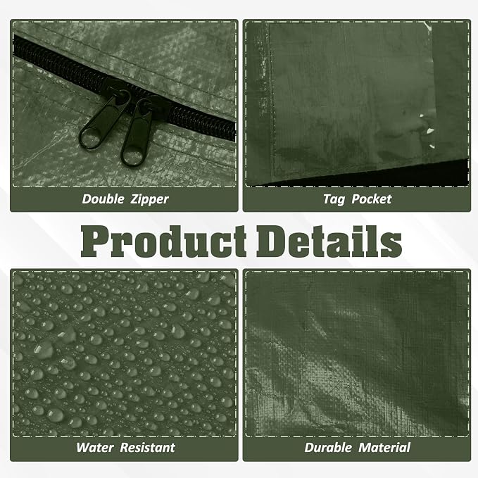 Windyun 4 Pack 177 Gallon Extra Large Moving Bags XXL Heavy Duty Storage Bag with Strong Zipper Handle Jumbo Big Tote Box Foldable for College Dorm Travel Clothes Duffle Blanket Pillow(Army Green) - Image 3