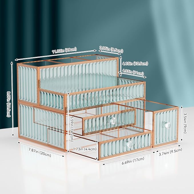 Youdepot Makeup Organizer Countertop - Tempered Glass Vanity Organizer for Cosmetics, Skincare, Hair Tools, Brushes, Perfume - Multipurpose Bathroom Counter Skincare Organizer - Image 5