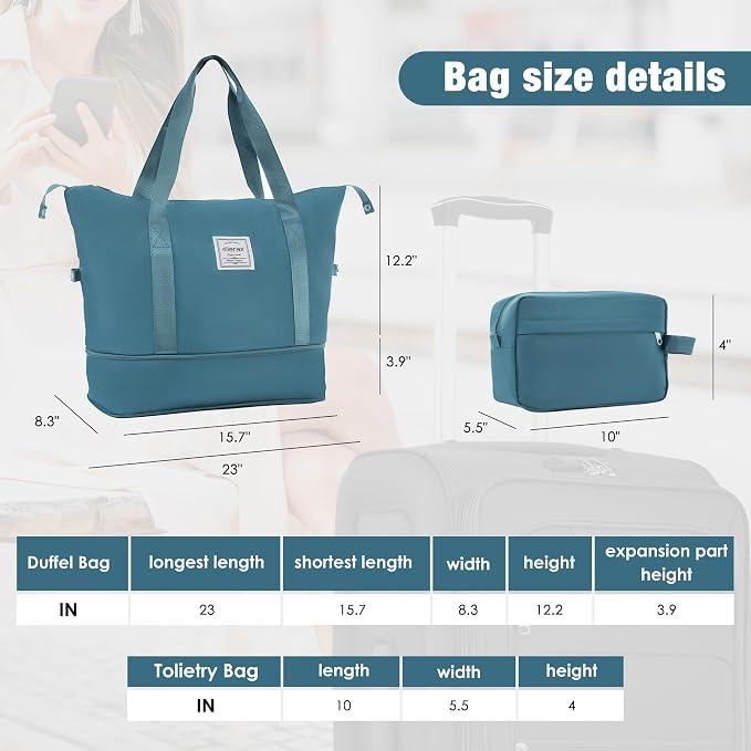 Merax Softside Luggage Set Lightweight 3 Piece Suitcase with Duffel Bag | Expandable Upright Travel Spinner Luggage 22" 26" 30",Blue Green - Image 3