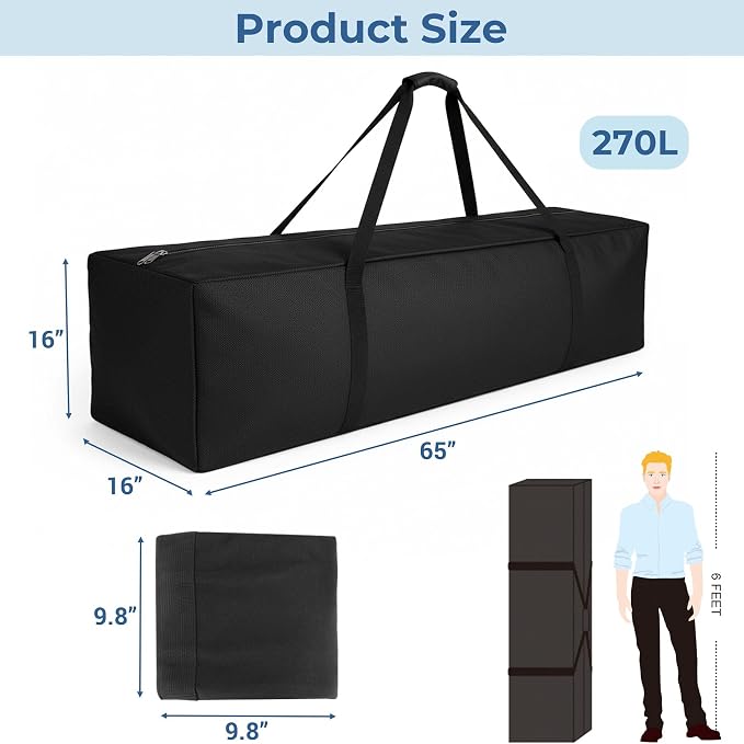 COOLBEBE 65" Sports Duffle Bag - 270L Extra Large Travel Duffel Luggage Bag with Upgrade 2-way Lockable Zippers, Sturdy & Water Resistant Long Duffle Bag for Camping Moving (Black 65inch) - Image 7