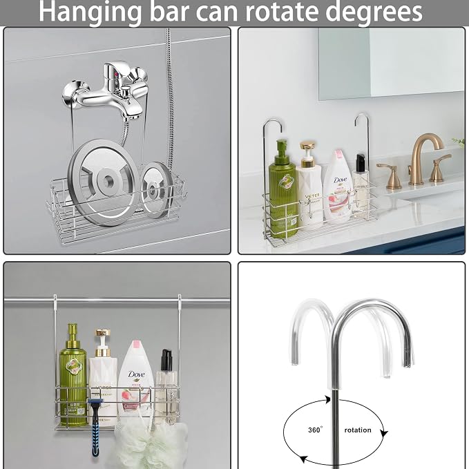 2pcs Single-Layer Hanging Shower Caddy, Rustproof Shelves Rack with Rotatable Hook bar, Large Capacity Bathroom Organizers and Storage, No Drilling Shampoo Bracket - Image 5