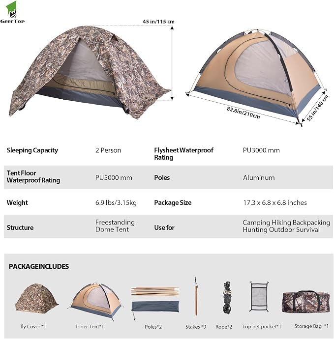 GEERTOP Ultralight 2 Person Backpacking Tent 4 Season Waterproof Camping Tent Double Layer Cold Weather Easy Set Up Tents for Family Camp, Hiking, Hunting Outdoor Mountaineering Travel - Image 6