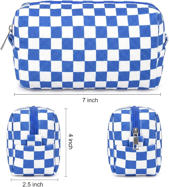 SOIDRAM 2 Pack Checkered Makeup Bag for Women, Cute Makeup Pouch Small Makeup Bag Travel Cosmetic Organizer for Toiletries, Brushes & Skincare - Image 4