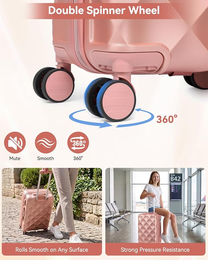 Somago Luggage Set of 3 Piece Suitcase Set Carry On Luggage with YKK Zipper TSA Lock ABS Hardside Luggage Spinner Wheels, Rose Gold - Image 5
