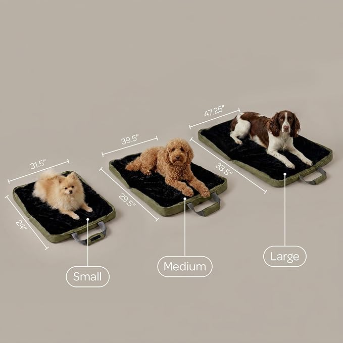 4 Cats & Dogs Gus Travel Bed – Portable Foldable Dog Bed & Pet Cushion Mat with Soft Faux Fur, Water-Resistant Nylon, Zippered Suitcase Design for Camping & Travel- Medium (29.5″ x 39.5″), Army - Image 4