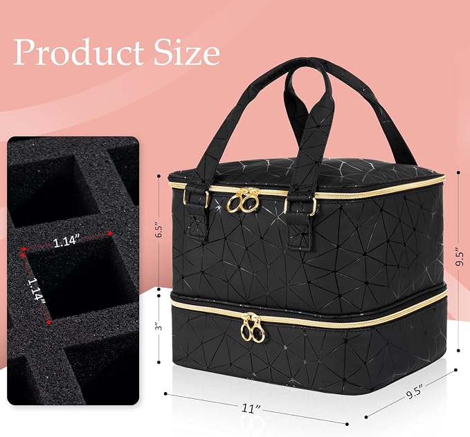 Uross Nail Polish Organizer Bag Holds 42 Bottles Nail Polish & Nail Lamp, Gel Nail Polish Organizers and Storage box for Nail Tech, Nail Kit Supplies Organizer Case - Black - Image 5