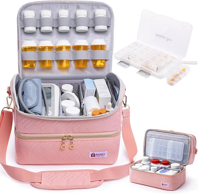 BAGSFY Travel Medicine Bag Organizer with Weekly Pill Organizer 3 Times A Day, 7-Day Pill Box AM & PM Pill Organizer, Medication Organizer Storage, First Aid Bag, Pill Bottle Organizer with Pill Case by BAGSFY