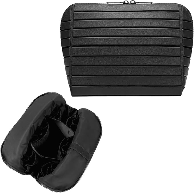 Travel Makeup Organizer Bag with Fold-Down Design and Adjustable Dividers, 27 Pockets & 3 Brush Storage Holders, Large Capacity Cosmetic Bags Toiletry Case- Black by Unknown