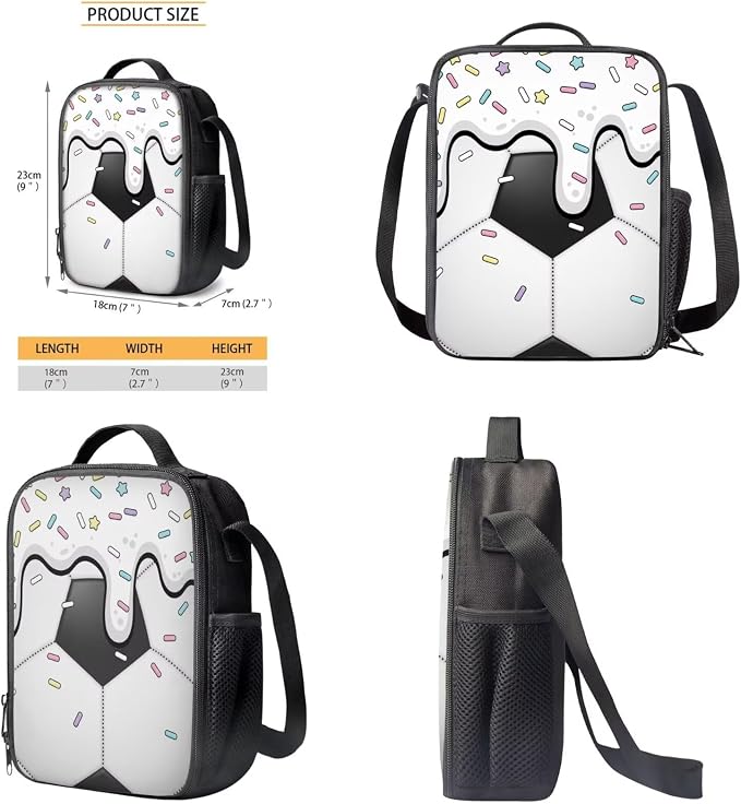 Soccer Drip Sprinkle Print 17 Inch Backpack Schoolbag 3 Piece for Boy Girl, Lightweight Daypack Set with Reusable Lunch Box and Pencil Bag, Durable School Bookbag Set, Black White - Image 6
