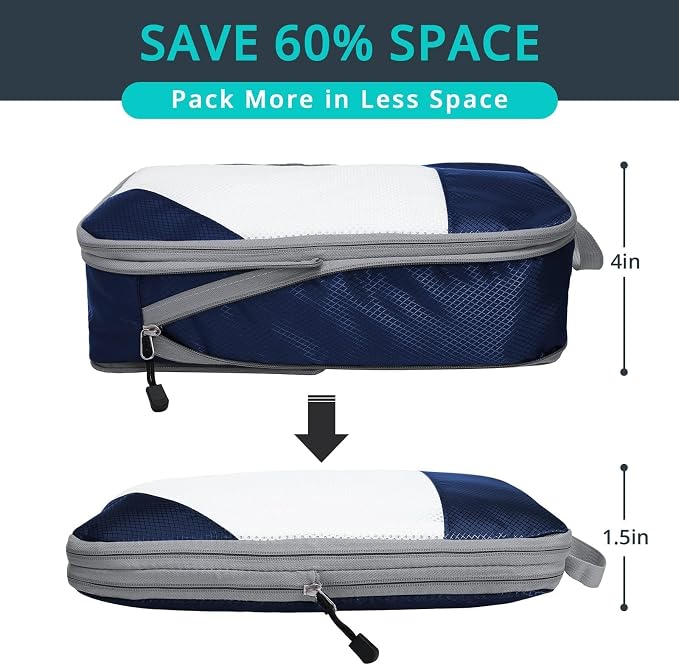 NICOSHOW 7 Set Compression Packing Cubes for Travel - Compressible, Lightweight, and Space-Saving Packing Cubes, Travel Essentials for Women, Navy - Image 2