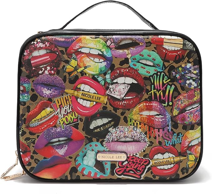 Nicole Lee Travel Handbag Crossbody Set with 3 Fashion Print Makeup Pouches, Women's Cosmetic Toiletry Organizer (All Emotion) - Image 4