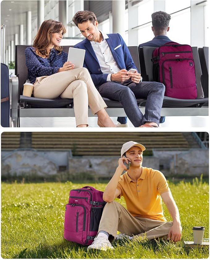 ECOHUB 17" Small Travel Backpack, United Airlines Personal Item Bag 17x10x9 with 16 Pockets, Water Resistant Rucksacks Fit 15.6" Laptop, AirTag Pocket, Lightweight Casual Daypack, 25L, Red - Image 7