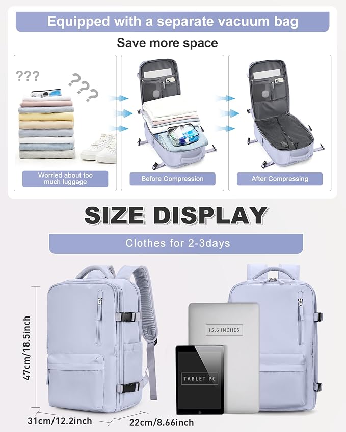 VGCUB Vacuum Backpack Travel with Pump, Vacuum Seal Compression Bags Laptop Backpack Personal Item - Image 2