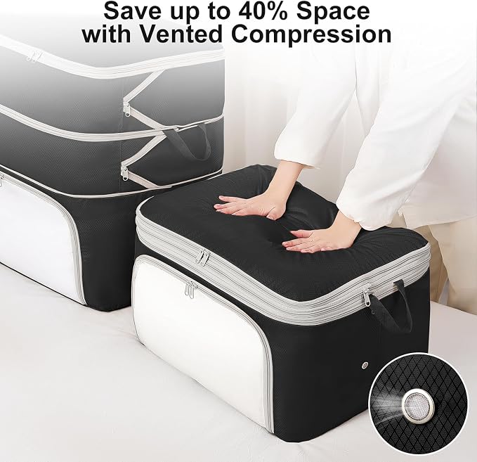 Comforter Storage Bag - 130L Blanket Storage Bags Front-opening Ultra Space Saving Self Compression Organizer, Washable Compression Bags for Storage Comforter Blanket, 1 Pack, Black - Image 3
