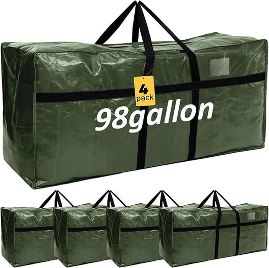 Windyun 4 Pack 98 Gallon Extra Large Moving Bags XXL Heavy Duty Storage Bag with Strong Zipper Handle Jumbo Big Tote Box Foldable for College Dorm Travel Clothes Duffle Blanket Pillow(Army Green) by Windyun
