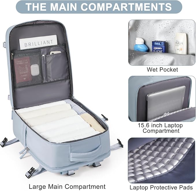 Large Travel Backpack Carry on Flight Approved Mochila De Viaje Carry on Backpack for Airplanes Spirit Airlines Personal Item Bag 18x14x8 Inches Travel Bag Traveling Backpack for Women Men Grey Blue - Image 5