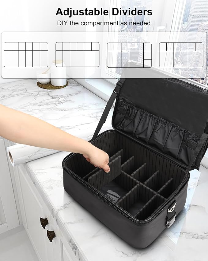 Relavel Makeup Bag Large Makeup Case Professional Cosmetic Storage Organizer Box Brush Holder with 3 Clear Set Bags for Makeup Artists with Shoulder Strap & Adjustable Dividers - Image 2