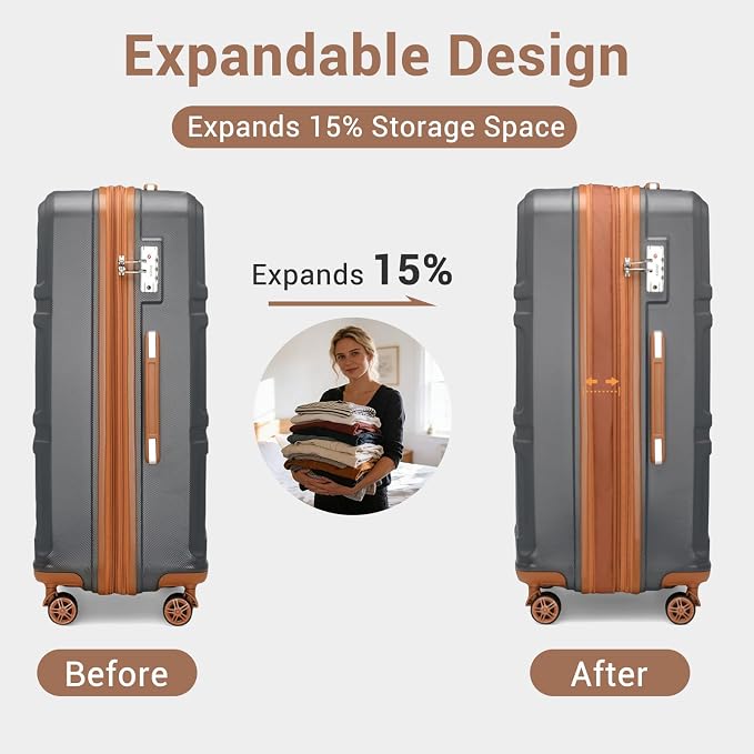 Kono 28 Inch Luggage Expandable Suitcase with Spinner Wheels TSA Lock | Lightweight PC+ABS Hardside Large Checked Luggage Durable Rolling Suitcase Apricot Grey - Image 4