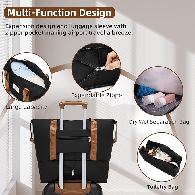 6 Piece Luggage Set Hard Shell - Black Expandable Suitcases with Spinner Wheels and Duffel Bags for Family Travel, Durable Carry On Luggage Sets with Lock for Women and Men - Image 7