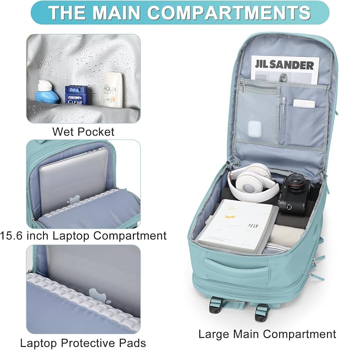 coofay Expandable Backpack For Traveling On Airplane Travel Backpack For Women Men Airline Approved Carry On Bags For Airplanes Gym Bag With Shoe Compartment Waterproof Hiking Backpack Essentials - Image 4
