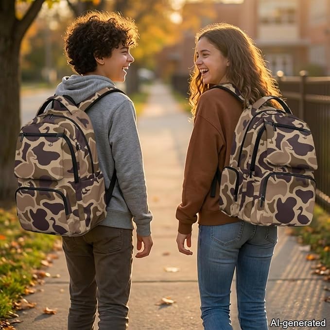 Duck Brown Camo 17 Inch Kids School Backpack Set 4Pcs Lunch Bag | Pencil Case and Water Bottle Holder, Lightweight 600D Fabric, Durable, for Elementary Middle High School Students - Image 2