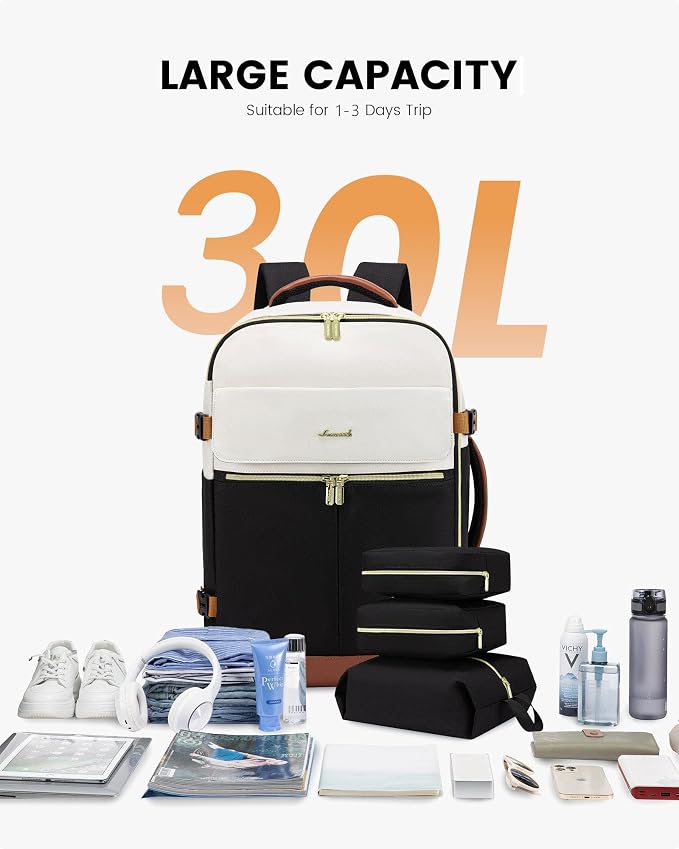 LOVEVOOK Travel Backpack for Women, TSA Carry On Backpack Flight Approved Luggage, 30L Water Resistant Personal Item Daypack Large Weekender Bag fit 15.6 inch Laptop with 3 Cubes, Beige-black-brown - Image 6