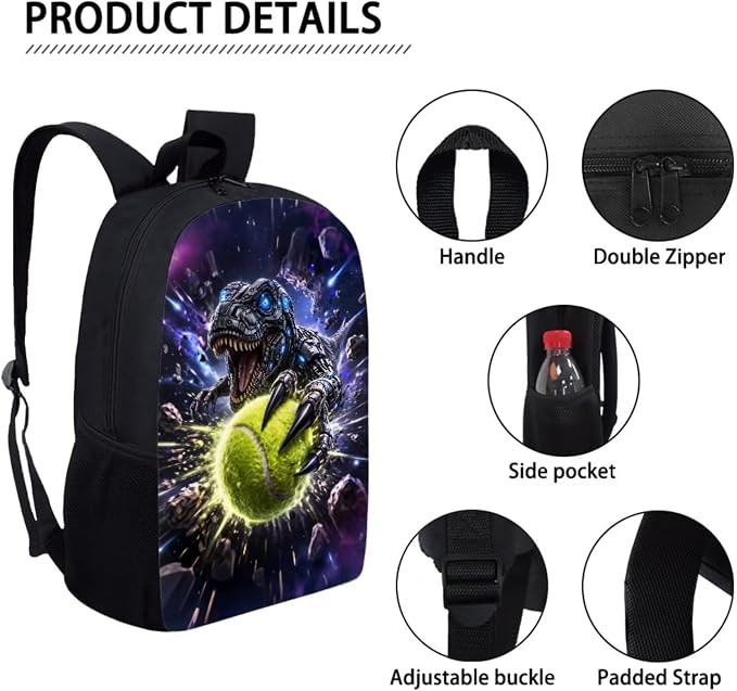 Forchrinse Dinosaur Backpack for Kids 8-12 Boys Softball School Backpack with Lunch Box Set of 3 Pcs Kids Bookbag Lightweight 17 Inch School Bag Daypack - Image 7