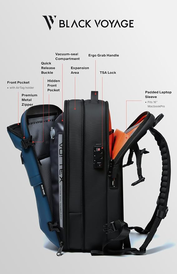 BlackVoyage Vortex Vacuum Seal Travel Backpack 60L Expandable Air Compression System Water Resistant TSA Lock Carry-On - Image 5