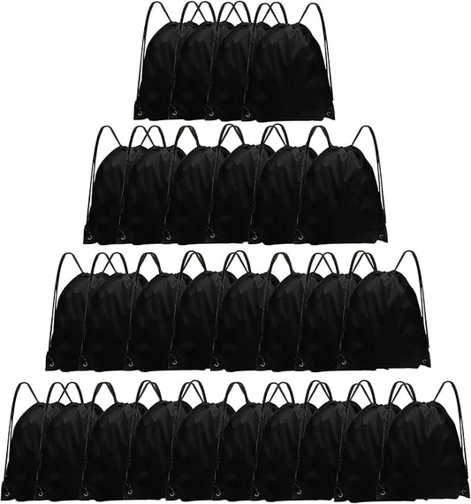 Grneric Black Drawstring Bags 28 PCS Drawstring Backpack Bulk String Backpack Cinch Bag Sackpack for Men Women Gym (Black) by Grneric