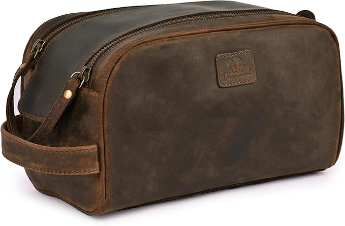 King-Size Premium Leather Toiletry Travel Pouch – Handcrafted Vintage Dopp Kit Bag with Waterproof Lining, Spacious Design for Travel Essentials - Brown - Image 2