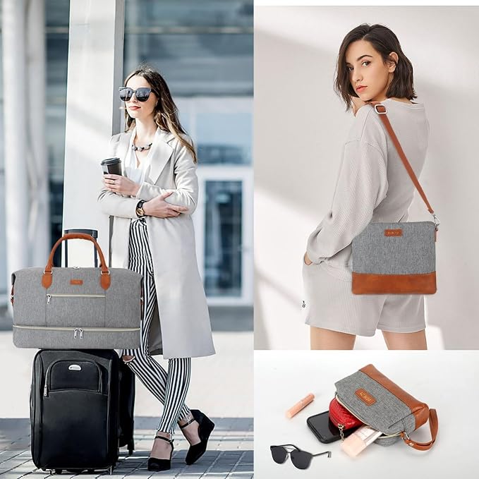 ITIEZY Weekender Overnight Bag for Women - Large Travel Duffel Bag with Shoe Compartment, Gym Duffel Bag Hospital Bag Carry On Tote Bags for Airplanes with Crossbody Bag Toiletry Bag 3Pcs Set - Image 2