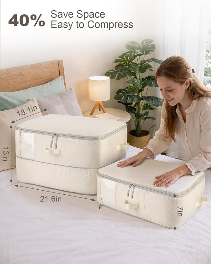 Comforter Storage Bag - 2-Layer 2-Pack Self Compression Organizer, Closet Organizers and Storage, Under Bed Space Saver, Blanket Organizer for Bedding, Pillow, Sheet, Clothes, Nursery Use - Image 3