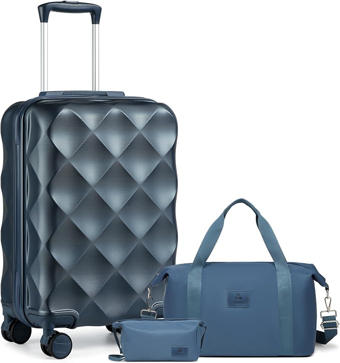 Somago Luggage Sets 20in Carry on Suitcase with TSA Lock YKK Zipper Spinner Wheels ABS Hardside Luggage 3 Piece Weekender Bags Travel Set, Ice Blue by SOMAGO
