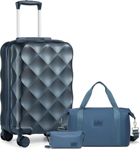 Somago Luggage Sets 20in Carry on Suitcase with TSA Lock YKK Zipper Spinner Wheels ABS Hardside Luggage 3 Piece Weekender Bags Travel Set, Ice Blue by SOMAGO