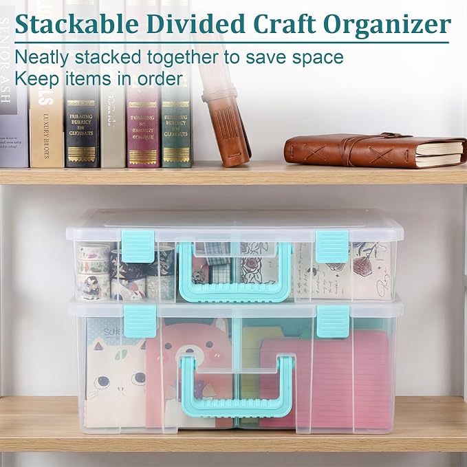 BTSKY Clear Plastic Dividing Storage Box with 8 Compartments Adjustable Storage Bin with Lid Portable Craft Storage Container Multipurpose Sewing Box Art Supply Organizer, 15.1x13.9x3.5 Inches - Image 8